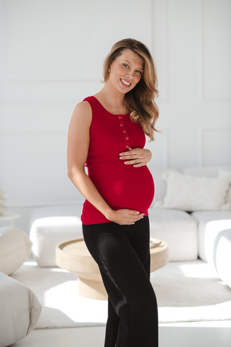 Bluzka ciążowa i do karmienia Tummy Milk&Love prążkowana bawełna karminowa