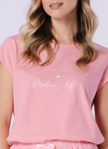 Leveza Marlena 1713 koralowy– bawełniana piżama damska z szortami, krótki rękaw