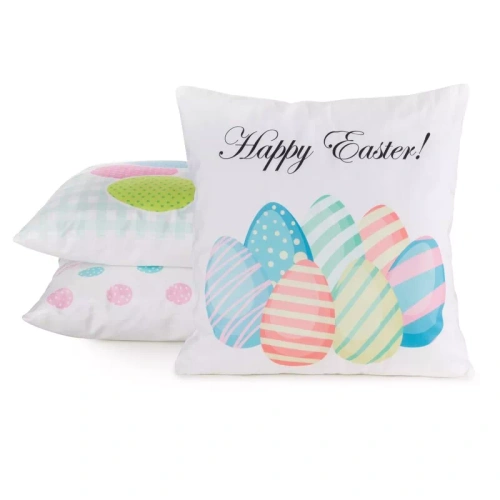 Eurofirany Wiosna 3 – poszewka wielkanocna dekoracyjna niebieska pisanki welurowa 