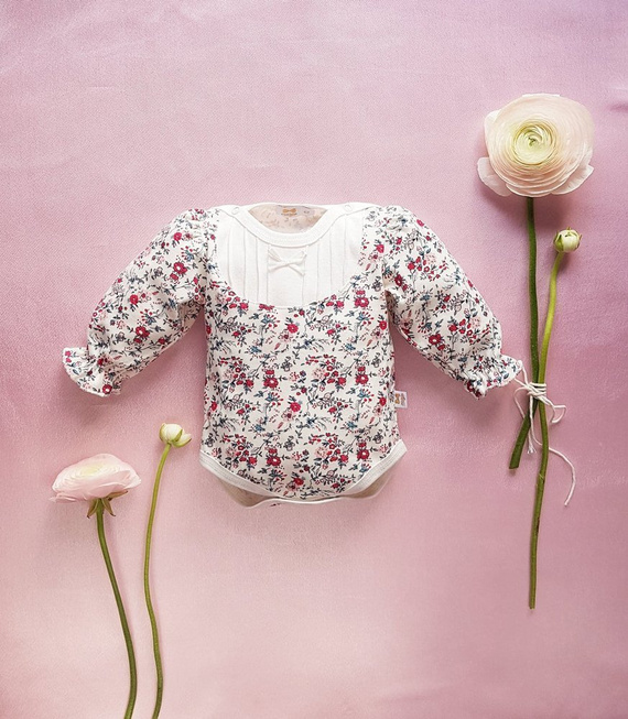 251 Jasmina Body z długim rękawem Marija - ecru-kwiatki