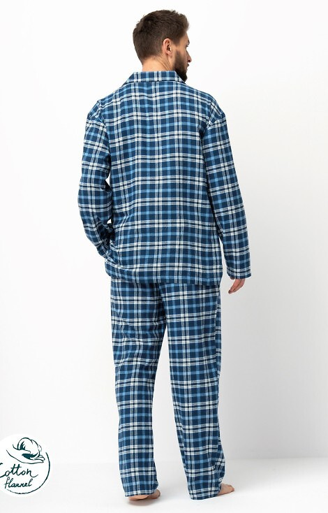MNS 492 Piżama męska Key jeans – flanelowa w kratę, bawełna