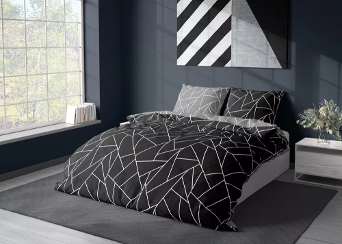 Milargo Verde 007 Pościel satynowa geometria Faro czarny 