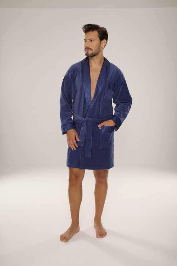 866 Noble Szlafrok męski welurowy De Lafense – krótki, elegancki, bawełna - jeans