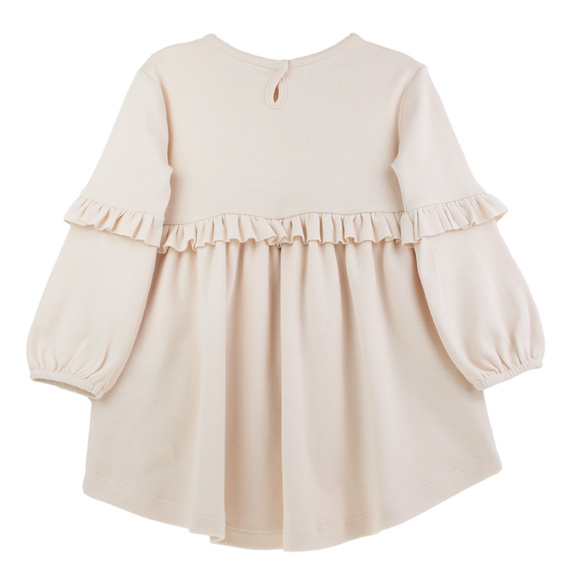 141973 Sukienka długi rękaw Nicol – beżowa, bawełniana, z falbankami