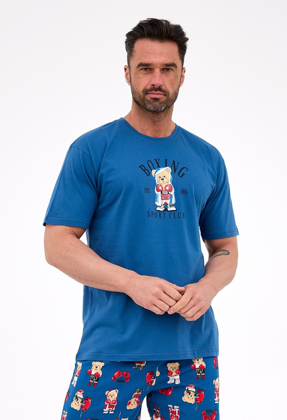 Piżama męska Cornette 326/296 Boxer  jeans– bawełna, krótki rękaw, wygodna i stylowa