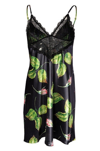 Flowers Halka satynowa koszulka damska DKaren - DK-HA 08 czarny