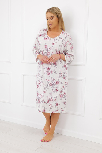 Koszula Nocna Italian Fashion Mariella 100% Bawełna 3/4 Rękaw Kwiaty
