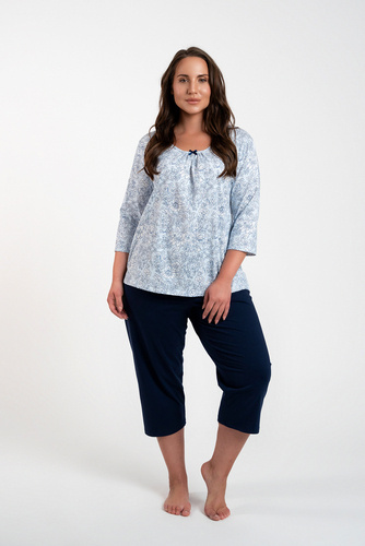 Antonia Piżama Damska 3/4 rękaw, 3/4 spodnie Italian Fashion - druk niebieski/granatowy