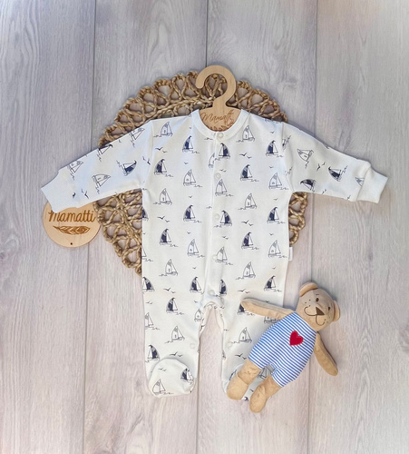 Mamatti Pajacyk PA16040 Statki – bawełniany pajacyk niemowlęcy do snu