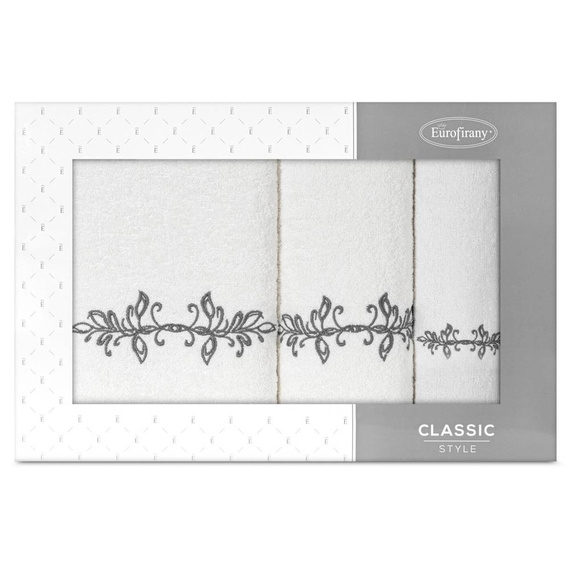 Kamelia Komplet ręczników z haftem z motywem ornamentu Eurofirany kremowy/grafitowy