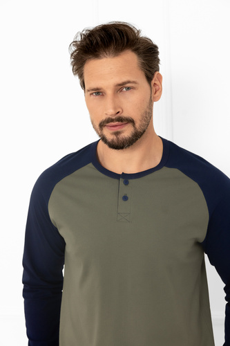 Aleksander Piżama męska Italian Fashion oliwkowy – bawełna, dł. rękaw i spodnie