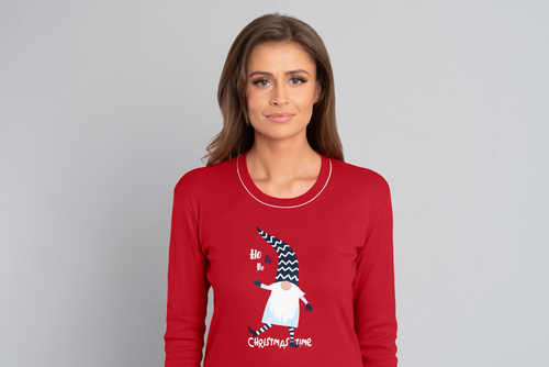 Skrzat Piżama Damska długi rękaw i długie spodnie talian Fashion- czerwony/druk 