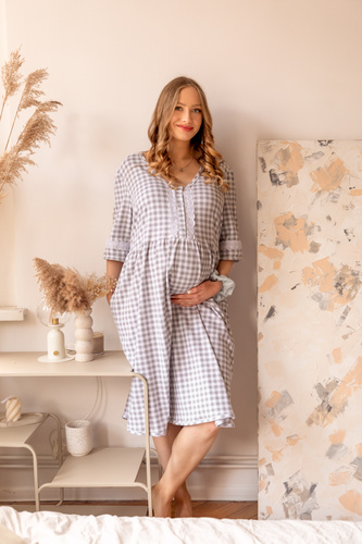 34LI Lidia Koszula ciążowa i do karmienia Marija – bawełna 100%, klasyczna kratka