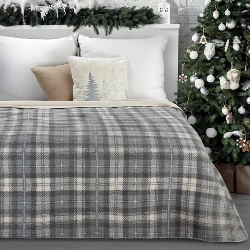 Santa koc świąteczny narzuta krata Eurofirany szary/kremowy