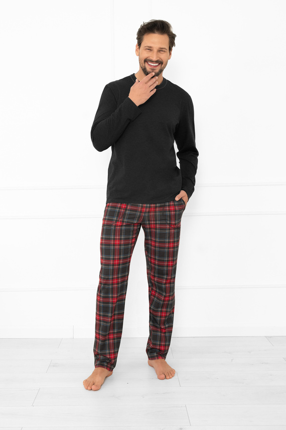 Rusoli piżama męska Italian Fashion ciemny melanż – bawełniana w kratę, długa, wygodna