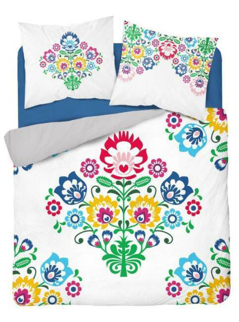 3612 A Pościel bawełniana Łowicka wycinanka kwiaty kurpiowska Detexpol biały/szary