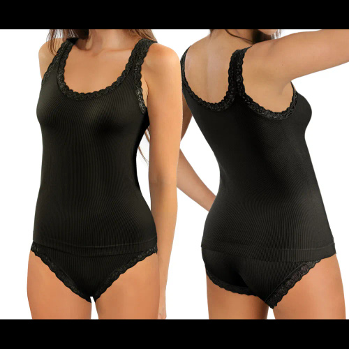 Podkoszulka damska Sesto Senso 6109 koronka bezszwowa dopasowana czarna 