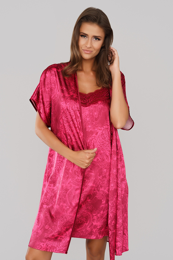 Impresja Szlafrok Damski Italian Fashion bordowy 