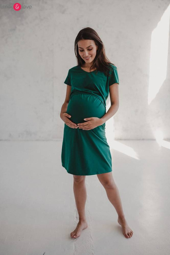 Night & Day Koszula nocna ciążowa i do karmienia krótki rękaw Milk&Love butelkowa zieleń