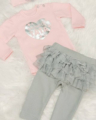 "Kocham Cię Tata" serduszko srebrne Body z długim rękawem Bambarillo różowy