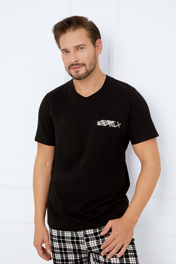 Klark Piżama Męska krótki rękaw, spodenki Italian Fashion - czarny/druk