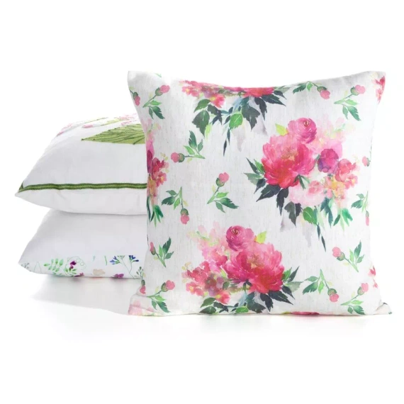 Eurofirany Wiosna 66– poszewka wielkanocna dekoracyjna zielona różowa kwiaty