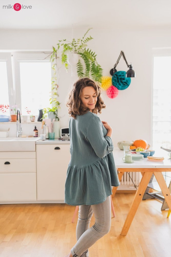 Mother Nature tunika z muślinu organicznego Milk&Love indygo w kropki