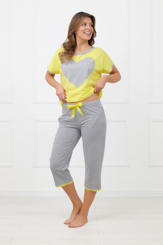 Piżama Sabrina Italian Fashion 100% bawełna – krótki rękaw, spodnie 3/4- żółta