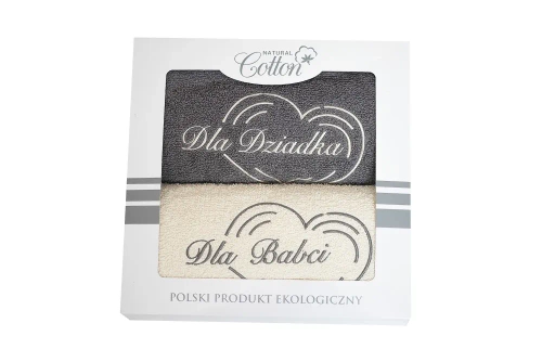 Dla Babci i Dziadka komplet ręczników w pudełku Extrapościel kremowy/szary jasny