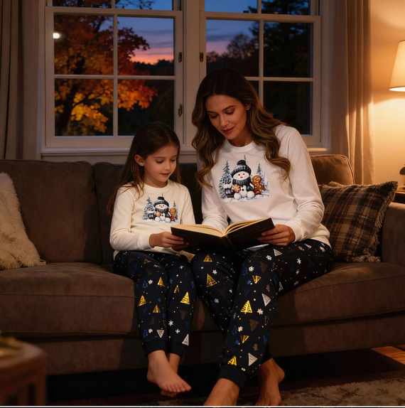 721/427 Snowy Day Piżama damska Cornette ecru– bawełna, długi rękaw | Ciepła i wygodna