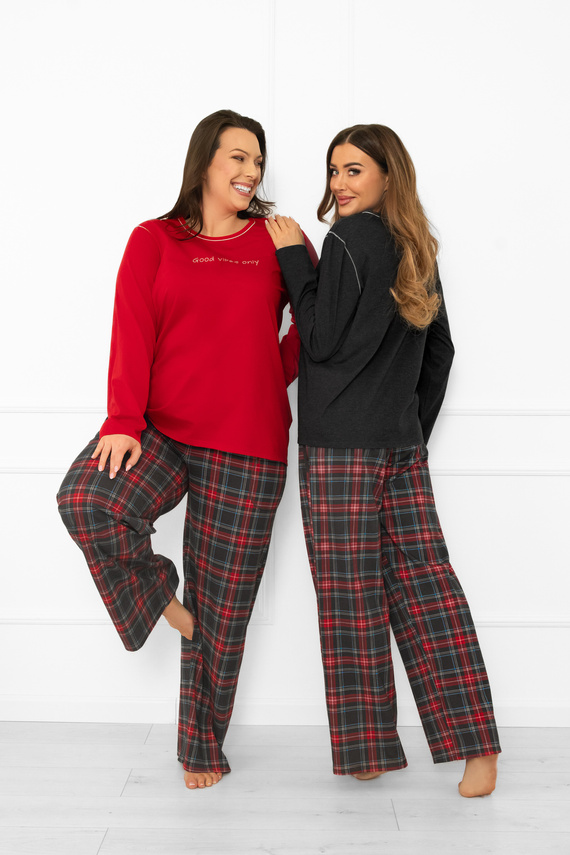 Rozana piżama damska Italian Fashion czerwona– bawełniana, długi rękaw i spodnie, krata 
