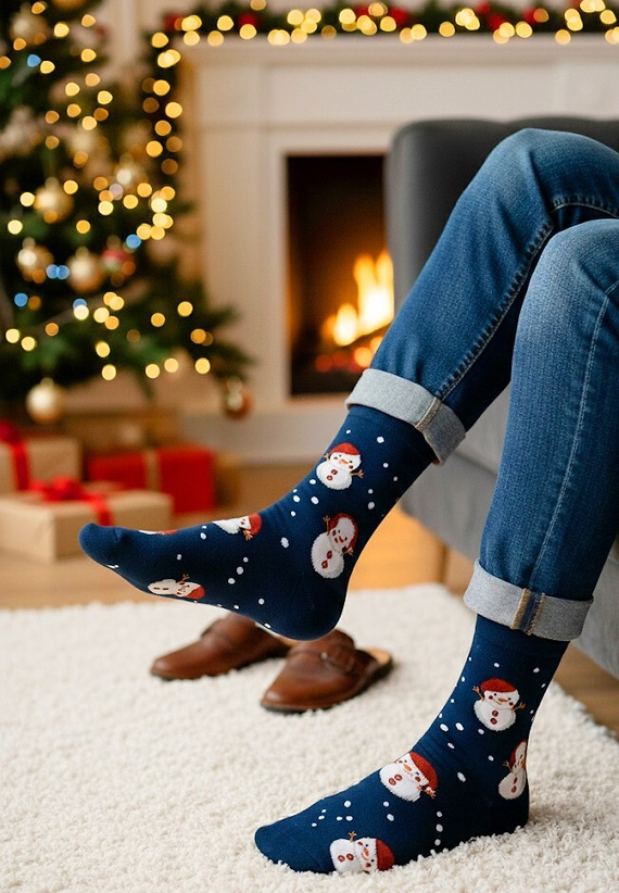 Art.136 Skarpety świąteczne męskie Steven granatowy 164 – wzory bożonarodzeniowe, bawełna
