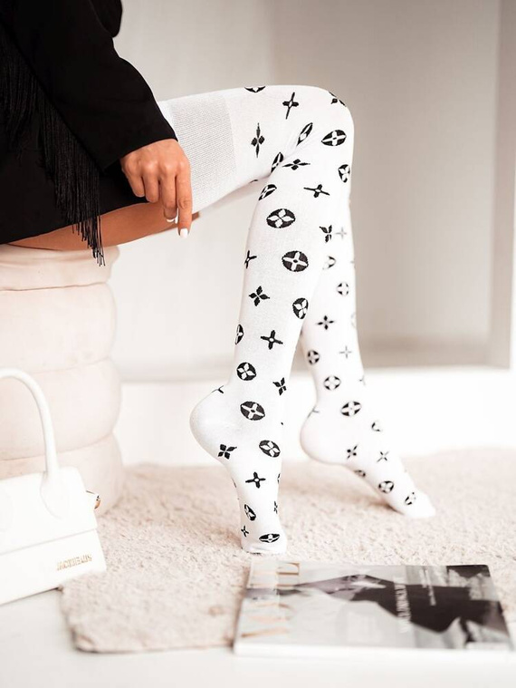 0293 Kółeczka-Krzyżyki Zakolanówki damskie Milena biały