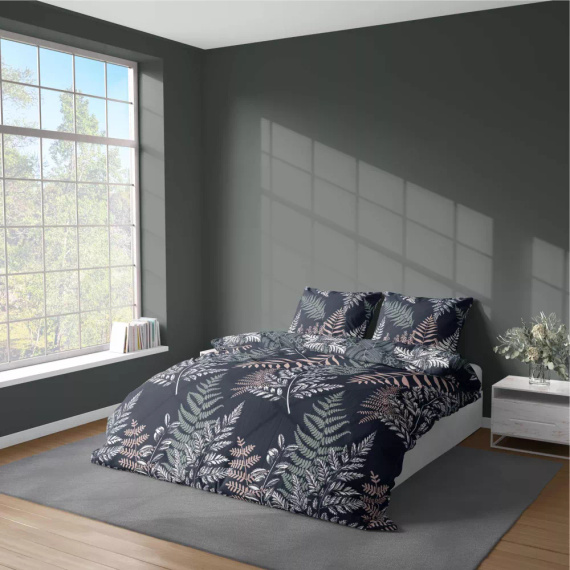 5036 A Pościel z mikrofibry liście paproci Detexpol granatowy
