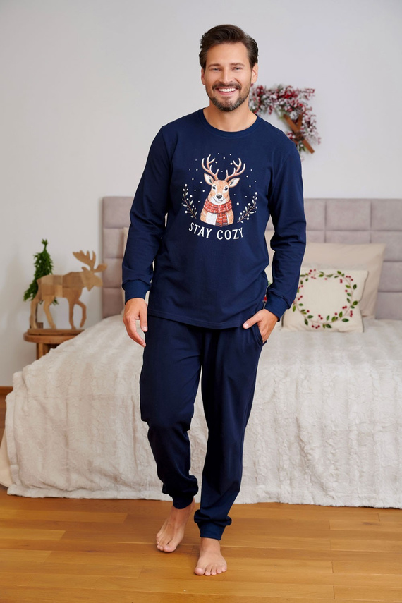 Piżama męska Doctor Nap 7504 Oh Deer granatowa bawełniana z jelonkiem