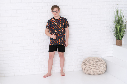 Western Piżama chłopięca krótki rękaw, spodnie Italian Fashion- grafit/czarny