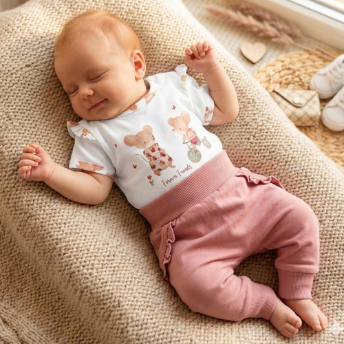 ABN-5697 T-shirt niemowlęcy Nini Małe Myszki bawełna organiczna nadruk dziewczynka