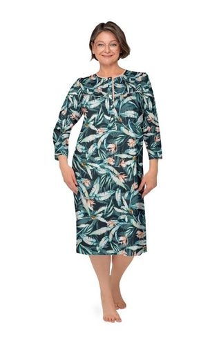 Bogna II 204 Koszula nocna Martel zielony ciemny 29– bawełniana koszula nocna z długim rękawem, zapinana na guziki, idealna na prezent dla Babci