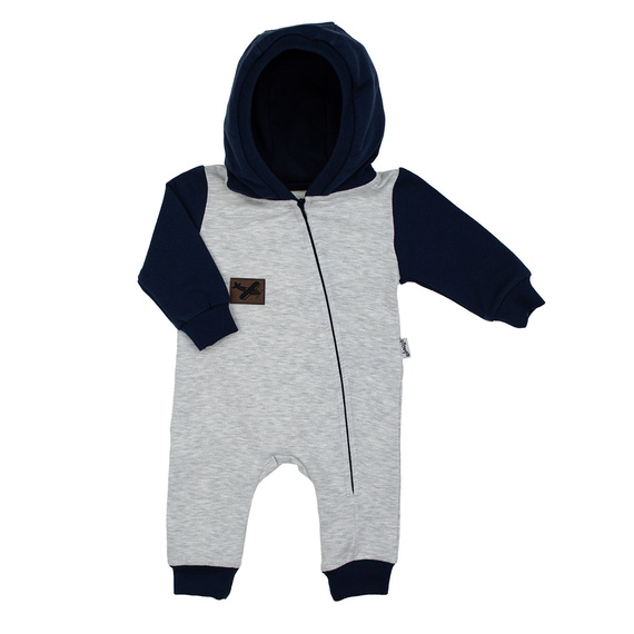 219271 Willy pajac dresowy Nicol – szaro-granatowy z kapturem i suwakiem