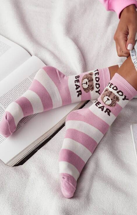 0200-146 Teddy Bear/Paski Skarpety damskie Milena - różowy