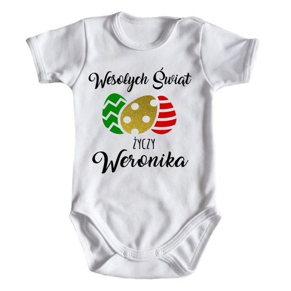 Body krótki rękaw " Jajeczka Wielkanocne z imieniem" Moocha białe