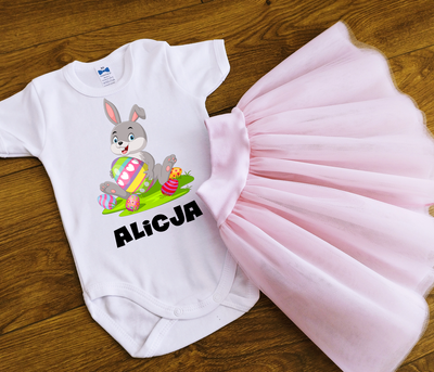Body Wielkanocne z zajączkiem oraz imieniem krótki rękaw Moocha biały