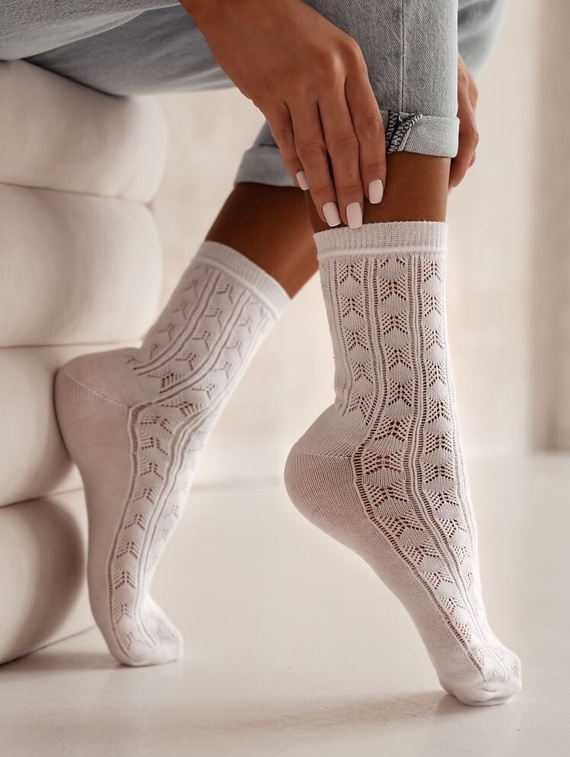 0989-007 Ażur Skarpety damskie Milena -biały
