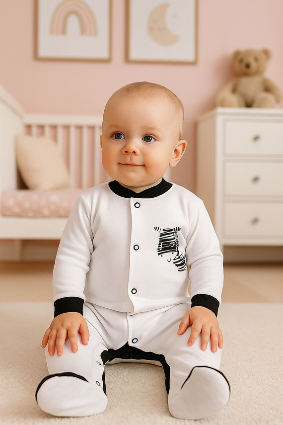 Pajac bawełniany "Zebra" Terjan - biały