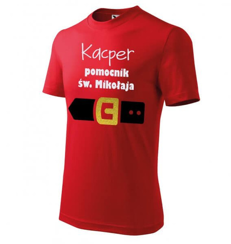 "Pomocnik św. Mikołaja" Koszulka dziecięca krótki rękaw świąteczna Moocha czerwony