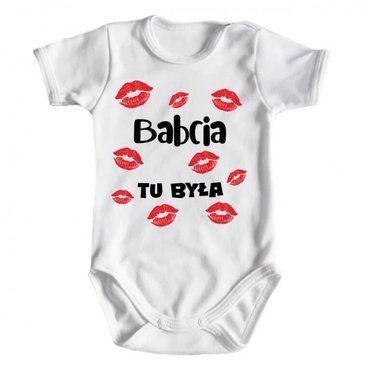 "BABCIA tu była" body niemowlęce krótki rękaw Moocha biały