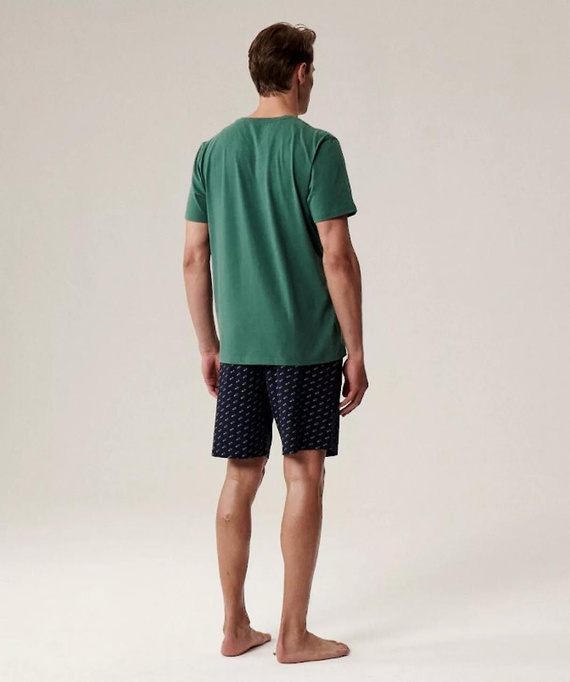 Piżama męska NMP-395 –zielono granatowa bawełna, krótki rękaw, lekka i wygodna na lato