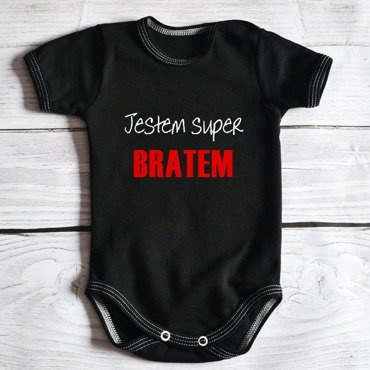 Body krótki rękaw "Jestem super bratem " Moocha czarne