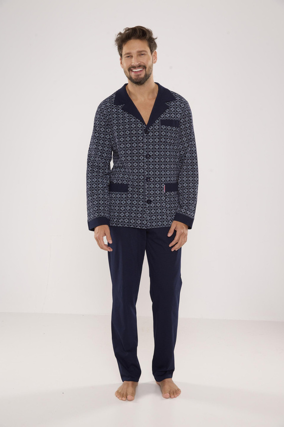 538 Carlo Piżama Męska De lafense - granat+kwadrat