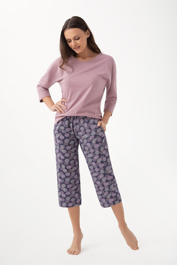 344 Piżama damska Luna kakaowy  – bawełna, rękaw 3/4, wygodna i oddychająca